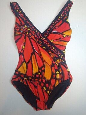 Gottex Monarch Butterfly Cross Front One Piece Swimsuit Size 6 NWOT